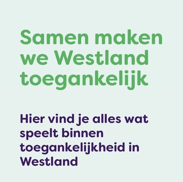 Een screenshot van een detail van de homepagina. Te lezen is de tekst 'samen maken we Westland toegankelijk. Hier vind je alles wat speelt binnen toegankelijkheid in Westland'